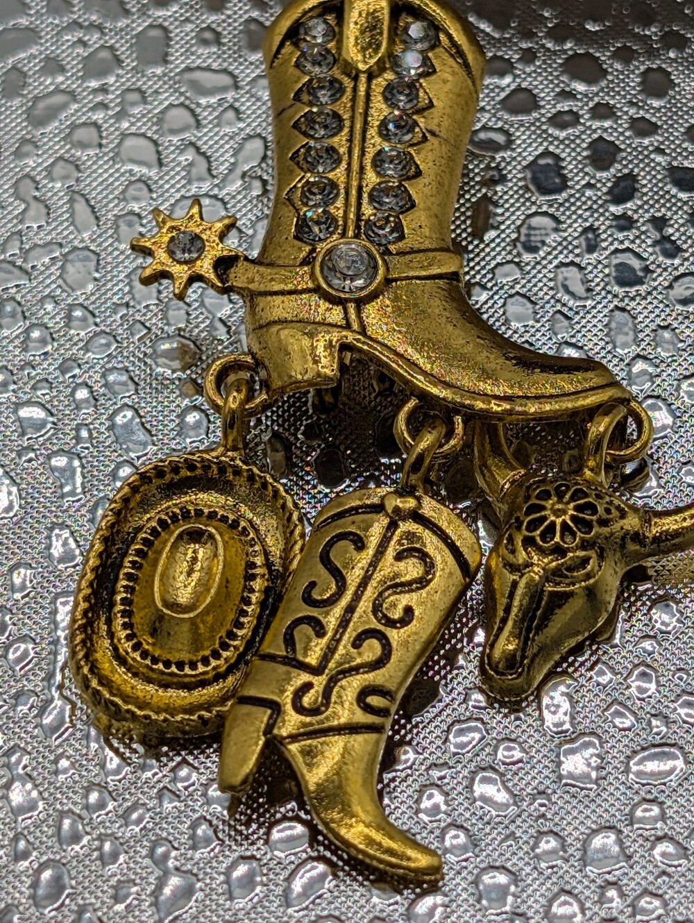 Gold Cowboy Boot Dangle Brooch